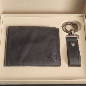 BOSS ORANGE Black Leather Wallet and Key Holder Set